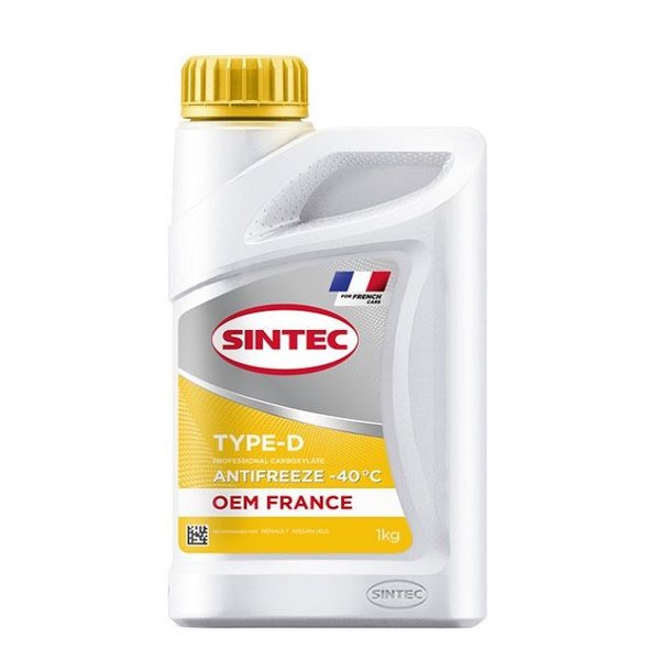 Антифриз Sintec OEM FRANCE TYPE-D YELLOW (желтый) G 12 1кг (-40 С)