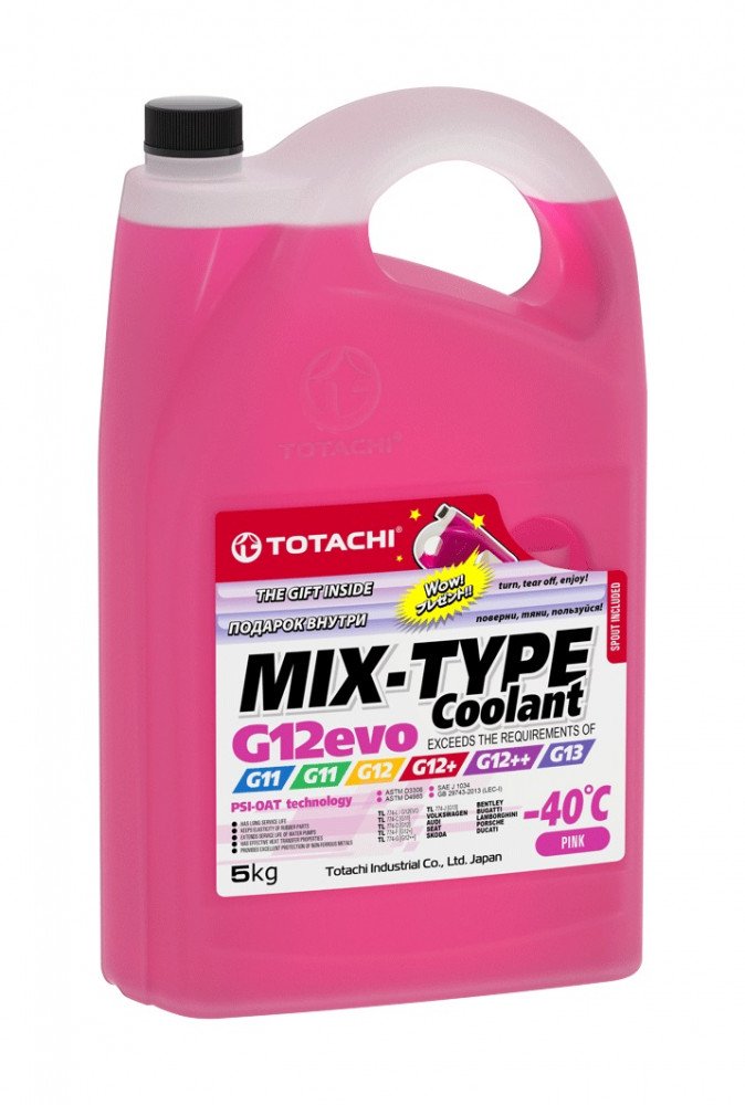 Антифриз TOTACHI MIX-TYPE COOLANT PINK -40C G12evo 5кг (низкозамерзающая)